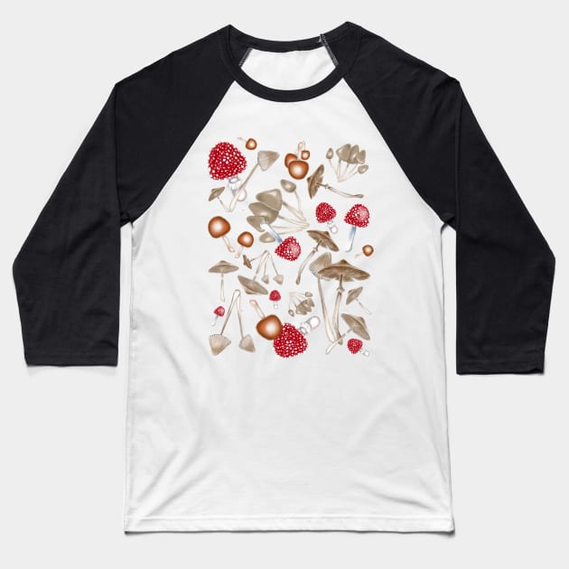 Mushroom Pattern Baseball T-Shirt by cheriedirksen